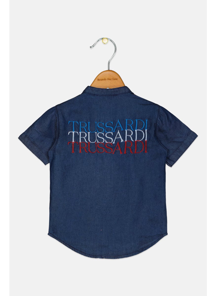 TRUSSARDI - Toddlers Boy Short Sleeves Denim Shirt, Navy Blue - Image 1