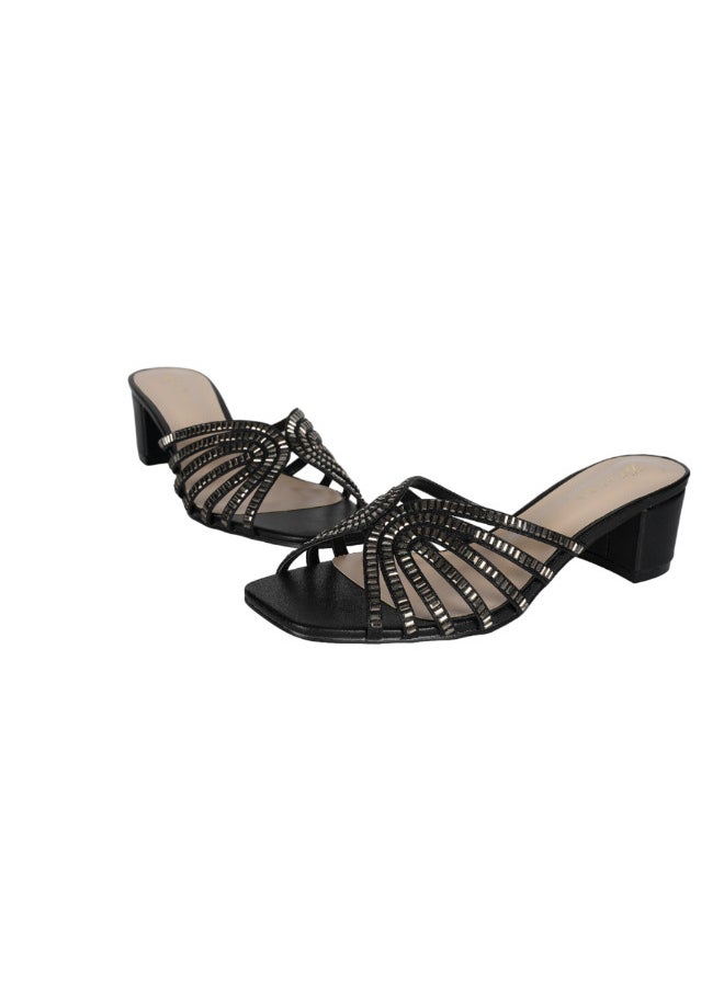 ZAYNA 221-242 Zayna Ladies  Fashion Mid Heel Slip on 18F8827-16 Black  - Image 2
