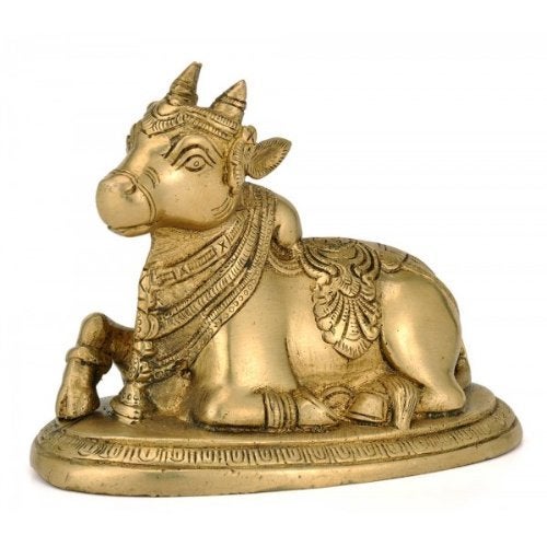 Artvarko Shiv Ji Parvati Vehicle Nandi Bull Statue Brass Idol Shiva Devotee Seated Sculpture Puja and Decor 55 Inches - Image 1