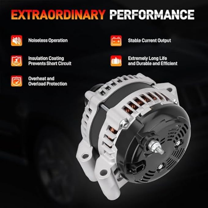 GDUKOP Alternator 12V 180A Compatible with Ram 1500 13-15, Jeep Grand Cherokee 11-20, Chrysler 300 11-21, Dodge Durango 11-20 Charger 11-21 Challenger 15-21 V6 3.6L Replace# 4801778AF 56029789AA - Image 4