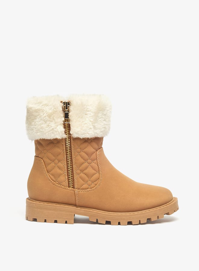 Little Missy Girls Plush Detail Ankle Boots With Zip Closure - Image 1