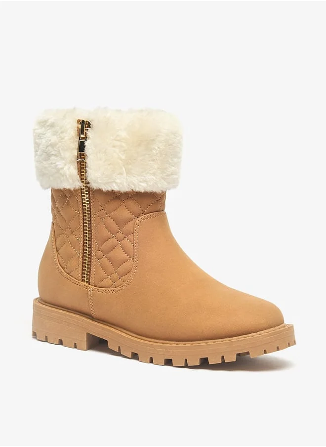 Little Missy Girls Plush Detail Ankle Boots With Zip Closure