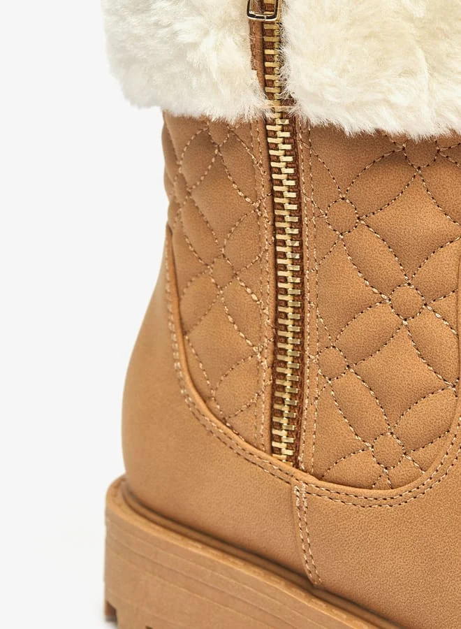 Little Missy Girls Plush Detail Ankle Boots With Zip Closure