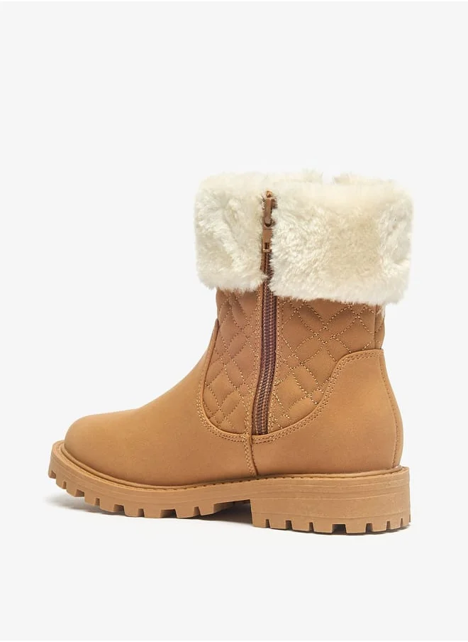 Little Missy Girls Plush Detail Ankle Boots With Zip Closure