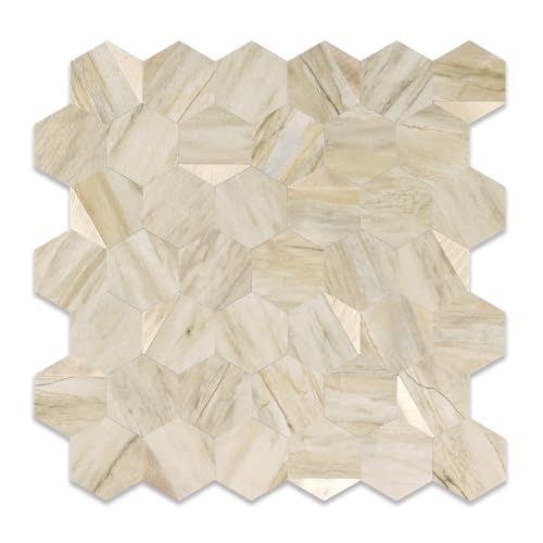 OYASIMI 10-Sheet Heavy-Duty Hexagon Peel and Stick Backsplash, Thick Waterproof &Heat Resistant Stick on Wall Tiles, Slate Beige Mosaic for Kitchen & Bathroom, Strong Adhesive Permanent PVC Tiles - Image 1