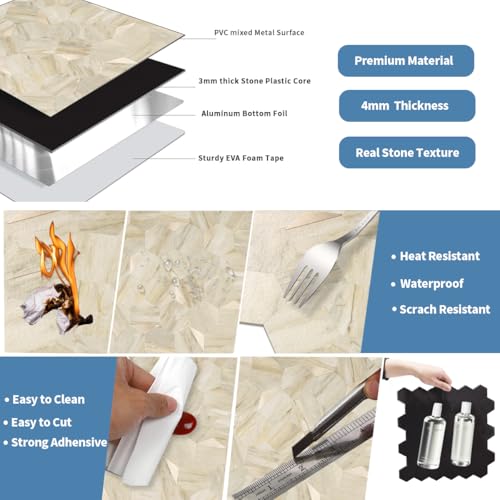 OYASIMI 10-Sheet Heavy-Duty Hexagon Peel and Stick Backsplash, Thick Waterproof &Heat Resistant Stick on Wall Tiles, Slate Beige Mosaic for Kitchen & Bathroom, Strong Adhesive Permanent PVC Tiles - Image 3