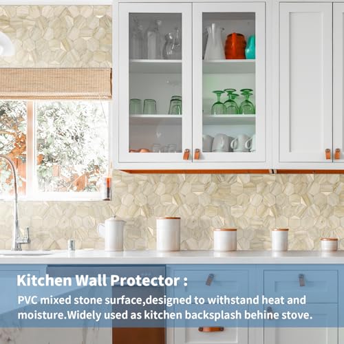 OYASIMI 10-Sheet Heavy-Duty Hexagon Peel and Stick Backsplash, Thick Waterproof &Heat Resistant Stick on Wall Tiles, Slate Beige Mosaic for Kitchen & Bathroom, Strong Adhesive Permanent PVC Tiles - Image 2