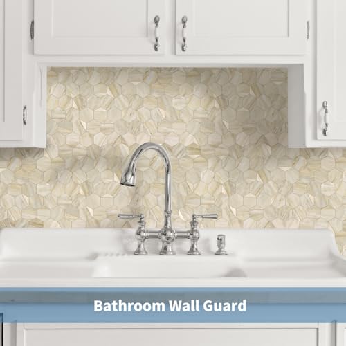 OYASIMI 10-Sheet Heavy-Duty Hexagon Peel and Stick Backsplash, Thick Waterproof &Heat Resistant Stick on Wall Tiles, Slate Beige Mosaic for Kitchen & Bathroom, Strong Adhesive Permanent PVC Tiles - Image 4