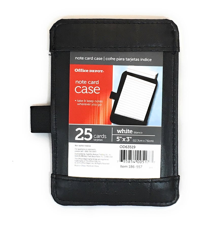 Office Depot Note Card Case, Size 5" x 3" (12.7cm x 7.6cm) Index Card Holder, Includes 25 Ruled Index Cards, Black Faux Leather, Front and Back Viewing Options, Notecard Holder - Image 1