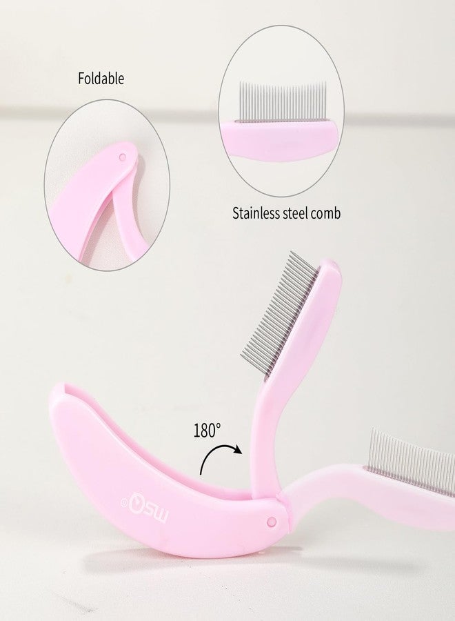 MSQ Eyelash Comb MSQ Eyelash Separator Tool Eyelash Comb Separator Folding Eyelash Brush Separator Lash Comb for Eyelash Makeup Brush (Pink) - Image 4
