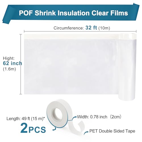 Augblinds Winter Window Insulation Kit for Drafty Windows - 62"x393" Clear POF Film (10-3'x5' Windows) | Pre-Taped for Easier Install, Stop Cold Air, Save Heating Costs - Image 4