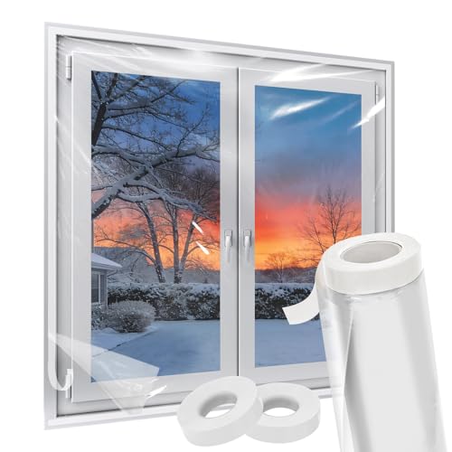 Augblinds Winter Window Insulation Kit for Drafty Windows - 62"x393" Clear POF Film (10-3'x5' Windows) | Pre-Taped for Easier Install, Stop Cold Air, Save Heating Costs - Image 1