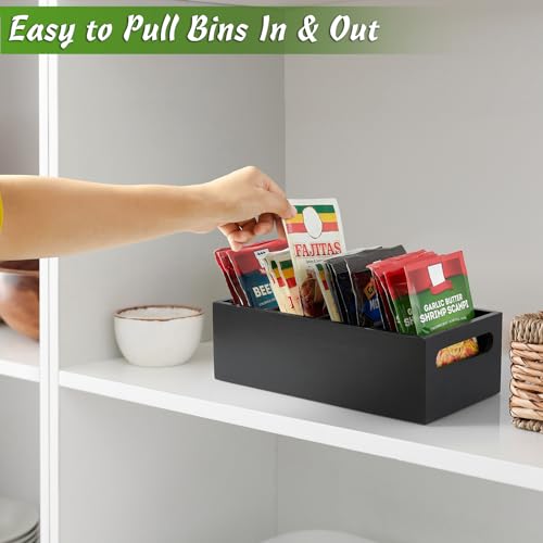 DRASTAR Pantry Organization and Storage Bins, Seasoning Packet Organizer with Removable Dividers,Wooden Storage Caddy for Kitchen, Pantry, Cabinet, Countertop, Black - Image 3
