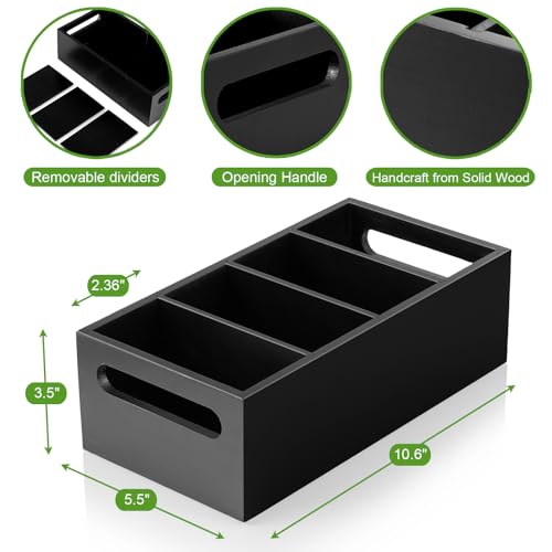 DRASTAR Pantry Organization and Storage Bins, Seasoning Packet Organizer with Removable Dividers,Wooden Storage Caddy for Kitchen, Pantry, Cabinet, Countertop, Black - Image 2