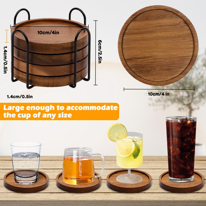 Mckanti 4 Pcs Wood Coasters for Drinks Absorbent, Wooden Coasters with Holder, Drink Coasters for Coffee Table, Absorbent Coaster Set for Table Protection Drink Coasters for Farmhouse, Office, Bar - Image 4