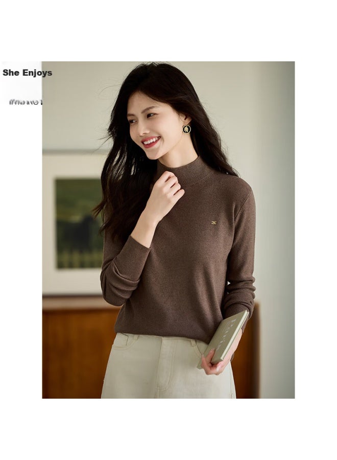 She enjoys She Xiang Knitted Sweater, Women's Semi-turtleneck, Maillard Knitted Base Layer, Autumn And Winter Inner Wear, Top Sweater, Women's T143z3040 - Image 1