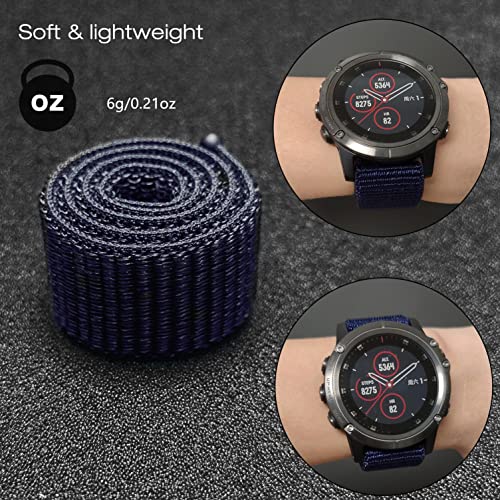 Abanen Hook and Loop Quick Dry Watch Band for Fenix 8 / epix Pro/Fenix 7/6/5 (47mm), 22mm Woven Nylon Ultralight Sport Wristband Strap for Garmin Instinct 2, Instinct 3 45mm (Dark Blue) - Image 5