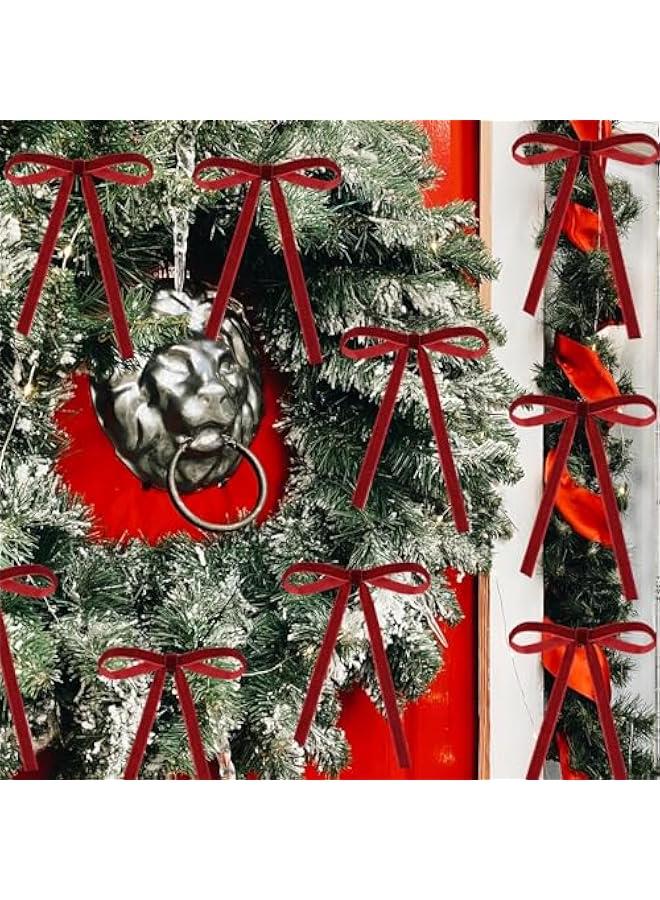 36 Pcs  Velvet Bows Vintage Rustic Xmas Tree Velvet Ribbon for Stairs Wreath Fireplace Garland Home Decor Winter Party Indoor Outdoor(Red,5x7Inch) - Image 3
