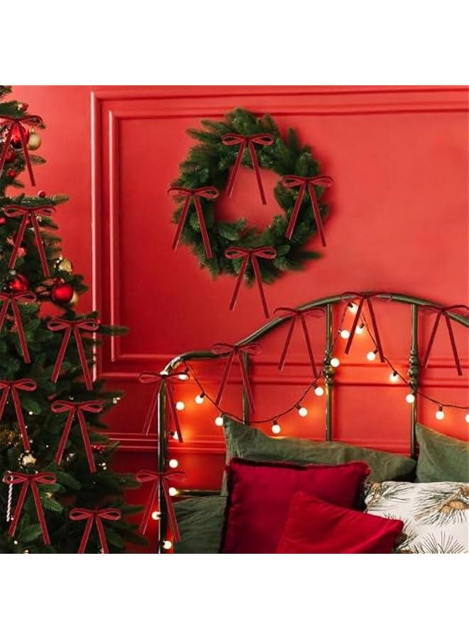 36 Pcs  Velvet Bows Vintage Rustic Xmas Tree Velvet Ribbon for Stairs Wreath Fireplace Garland Home Decor Winter Party Indoor Outdoor(Red,5x7Inch) - Image 5