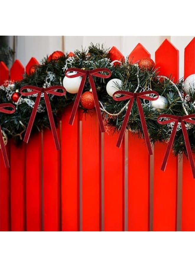36 Pcs  Velvet Bows Vintage Rustic Xmas Tree Velvet Ribbon for Stairs Wreath Fireplace Garland Home Decor Winter Party Indoor Outdoor(Red,5x7Inch) - Image 4