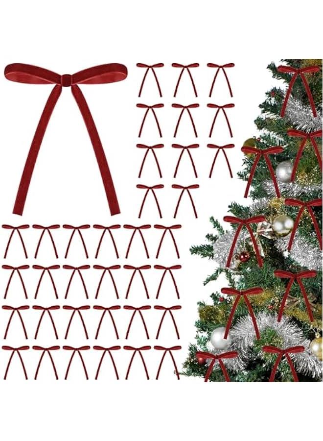 36 Pcs  Velvet Bows Vintage Rustic Xmas Tree Velvet Ribbon for Stairs Wreath Fireplace Garland Home Decor Winter Party Indoor Outdoor(Red,5x7Inch) - Image 1