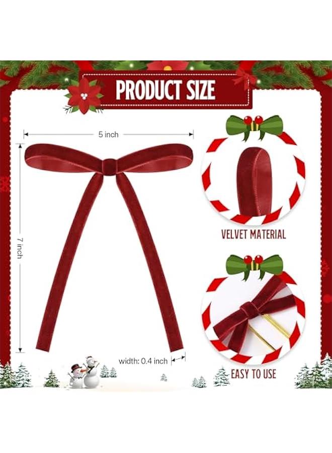 36 Pcs  Velvet Bows Vintage Rustic Xmas Tree Velvet Ribbon for Stairs Wreath Fireplace Garland Home Decor Winter Party Indoor Outdoor(Red,5x7Inch) - Image 2