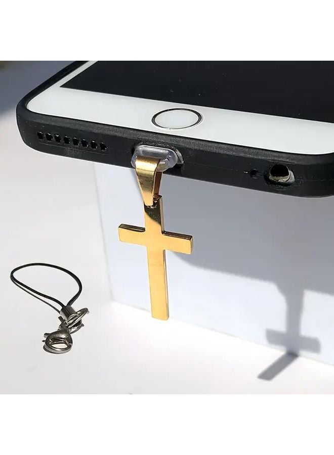 مقبس غبار صليب مصنوع من الفولاذ المقاوم للصدأ الذهبي مصقول المرآة لمنفذ شحن النوع C - Image 1