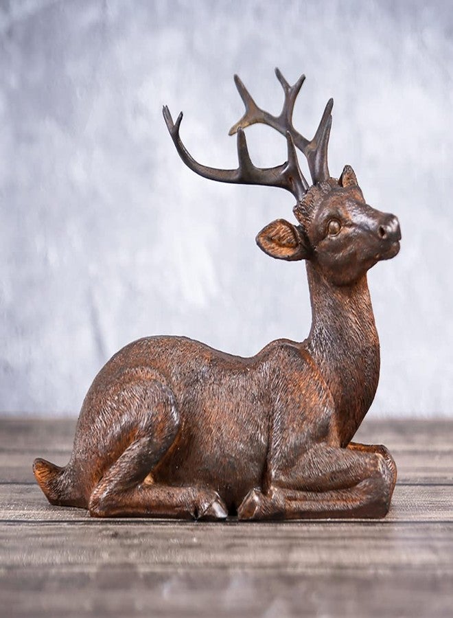 Miyolo Sitting Deer Figurine Laying Elk Reindeer Statue Resin Home Decor Christmas Indoor Shelf Tabletop Decorations (Rust) - Image 5