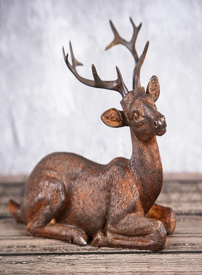 Miyolo Sitting Deer Figurine Laying Elk Reindeer Statue Resin Home Decor Christmas Indoor Shelf Tabletop Decorations (Rust) - Image 4