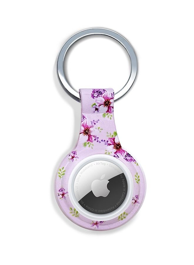 Theodor Protective Silicone Case Cover with Key Ring Pink Flower For Apple AirTag  - Image 1