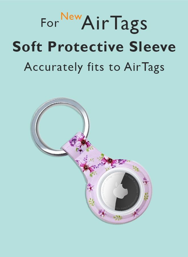 Theodor Protective Silicone Case Cover with Key Ring Pink Flower For Apple AirTag  - Image 2