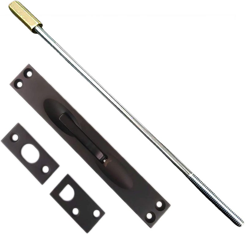 QCAA Solid Brass Extension Flush Bolt with Rod 12", US10B ORB Oil Rubbed Bronze, 1 Pack, Made in Taiwan - Image 1