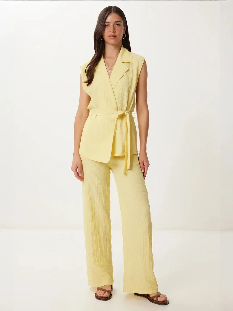 Happiness İstanbul ISTANBUL High Waist Two-Piece Set with Shirt Collar and Wide Leg Pants