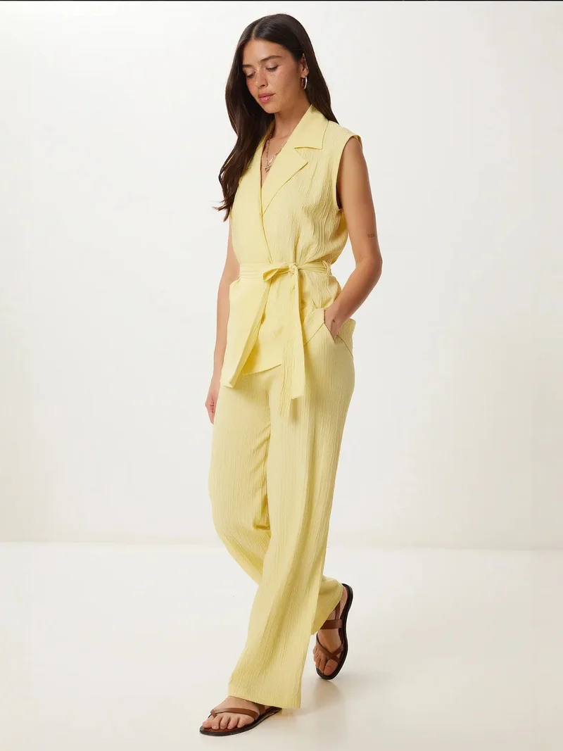 Happiness İstanbul ISTANBUL High Waist Two-Piece Set with Shirt Collar and Wide Leg Pants