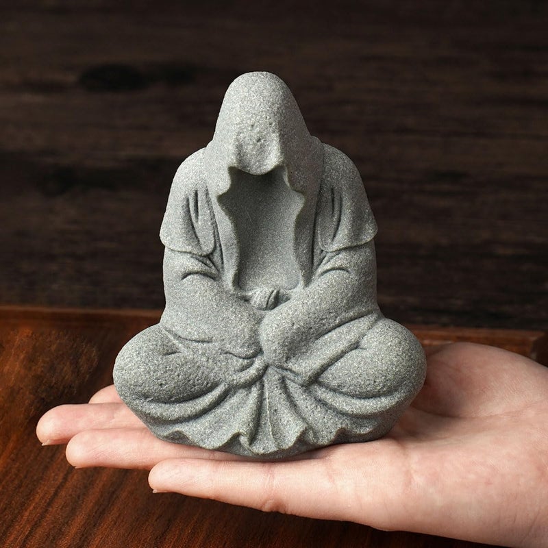 livelyfish Aquarium Buddah Statue Sandstone Zen Buddha Sculptures for Garden Fish Tank Home Decorations (A) - Image 3