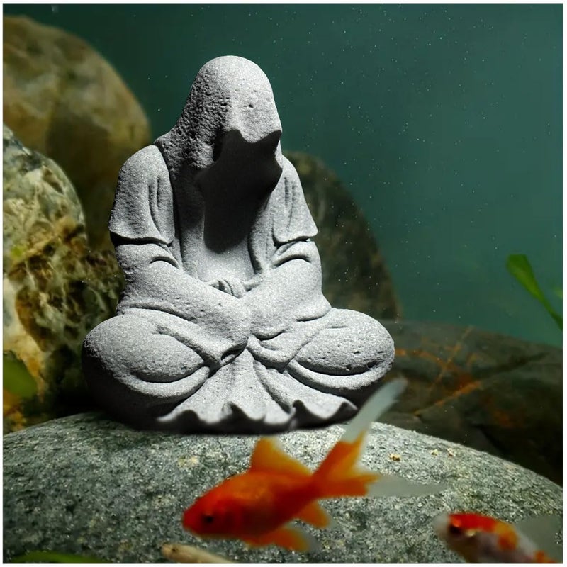 livelyfish Aquarium Buddah Statue Sandstone Zen Buddha Sculptures for Garden Fish Tank Home Decorations (A) - Image 1