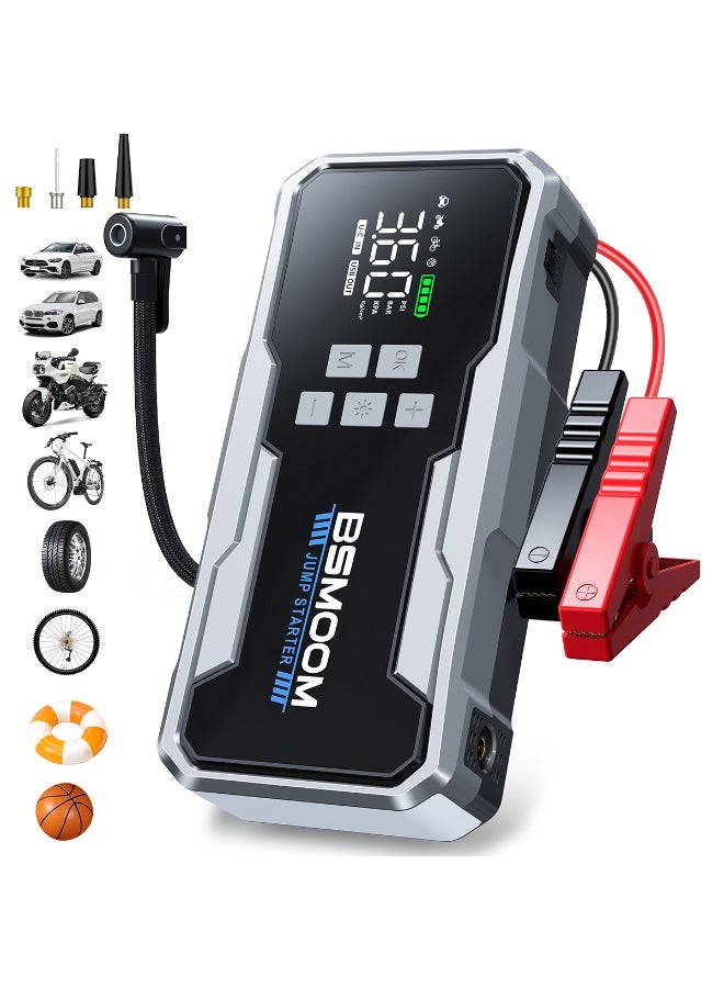 BSMOOM 8000A Jump Starter with Air Compressor,26800mAh 160PSI Portable Jump Starter Battery Pack (All Gas/12L Diesel) Car Battery Jumper Starter Portable Jumper Cables with 3.4" LCD Display, Lights - Image 1