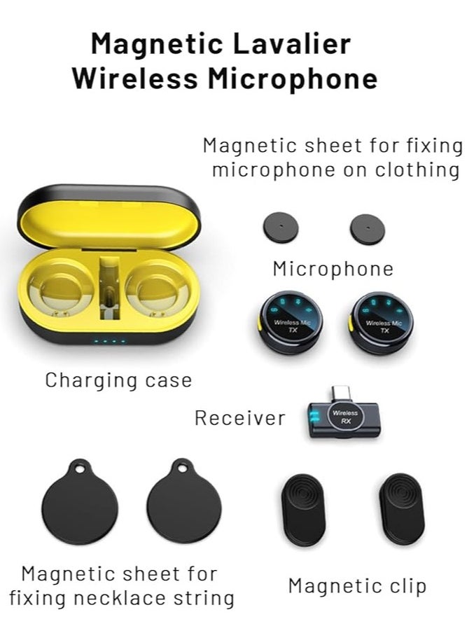 General - Wireless lavalier microphone, magnetic mini lapel microphone with LED display, 2.4GHz dual microphone with noise cancellation, 300m transmission range for iOS and Android devices - Image 1