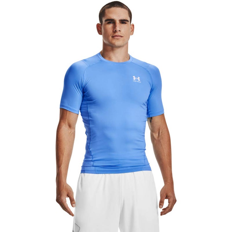 UNDER ARMOUR تي شيرت قصير الأكمام للرجال من أندر أرمور بتقنية هيت جير، أزرق كارولينا (475)/أبيض، كبير - Image 1