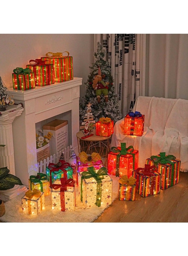 CCOVERY Christmas Lighted Gift Boxes with Remote Control, 3 PCS Christmas Light-Up Presents Box with Bows Christmas Tree Skirt Ornament for Holiday Party Christmas New Year Home Yard (Rainbow) - Image 4
