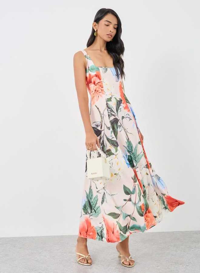 Take Two Take Two Floral Print Square Neck Sleeveless Maxi Dress