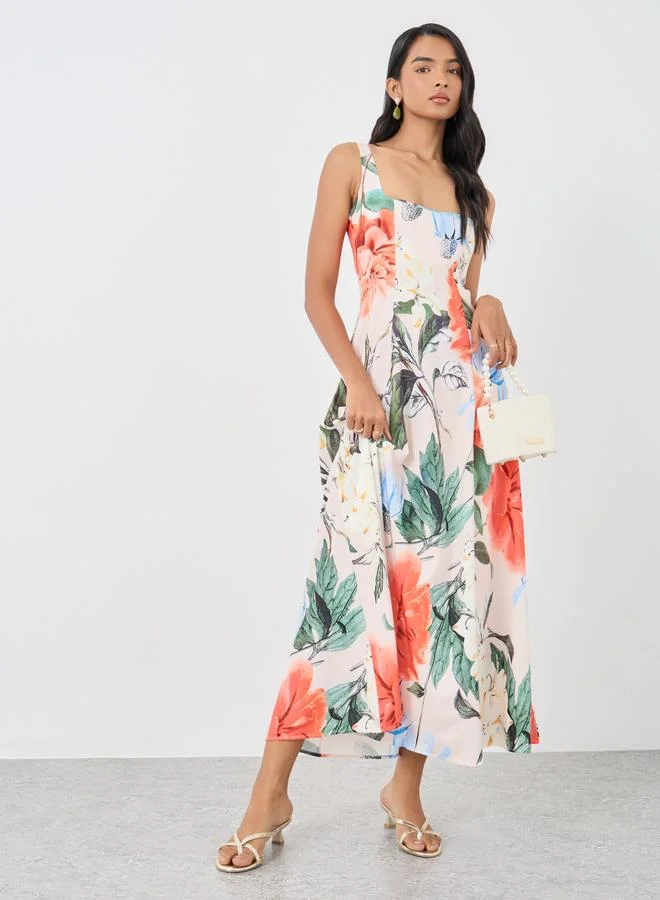 Take Two Take Two Floral Print Square Neck Sleeveless Maxi Dress