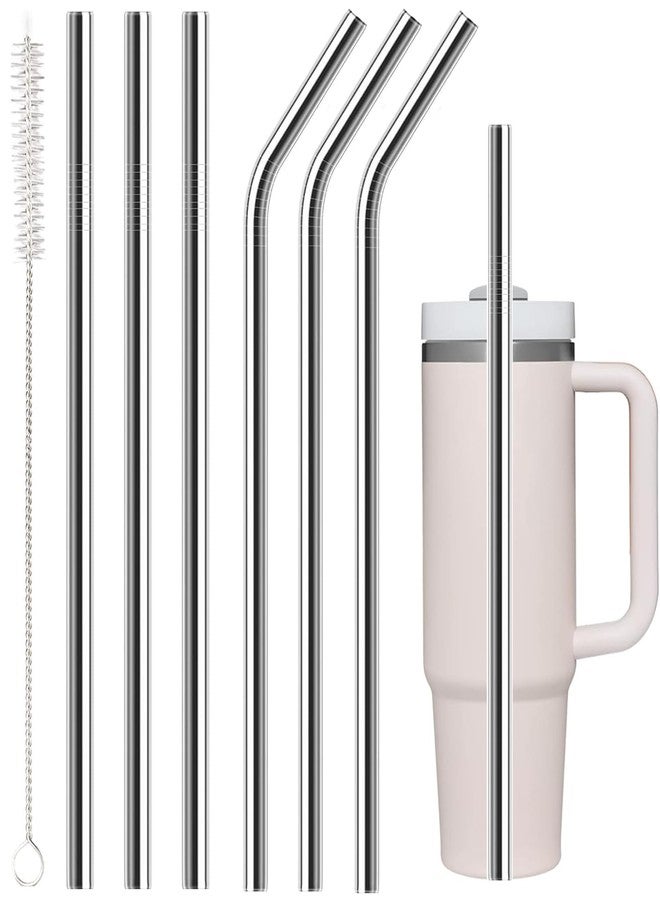Gdsinstna 6 Pack Stainless Steel Straw Replacement 40 oz for Stanley Tumbler,3 Straight + 3 Curved Reusable Straws with Cleaning Brush, Compatible for 40oz Stanley Cup Tumbler - Image 1