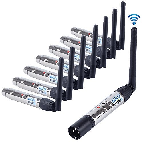 CHINLY 8pcs 24G DMX512 Wireless 1 Male Transmitter 7 Female Receivers Control for Stage PAR Party Light