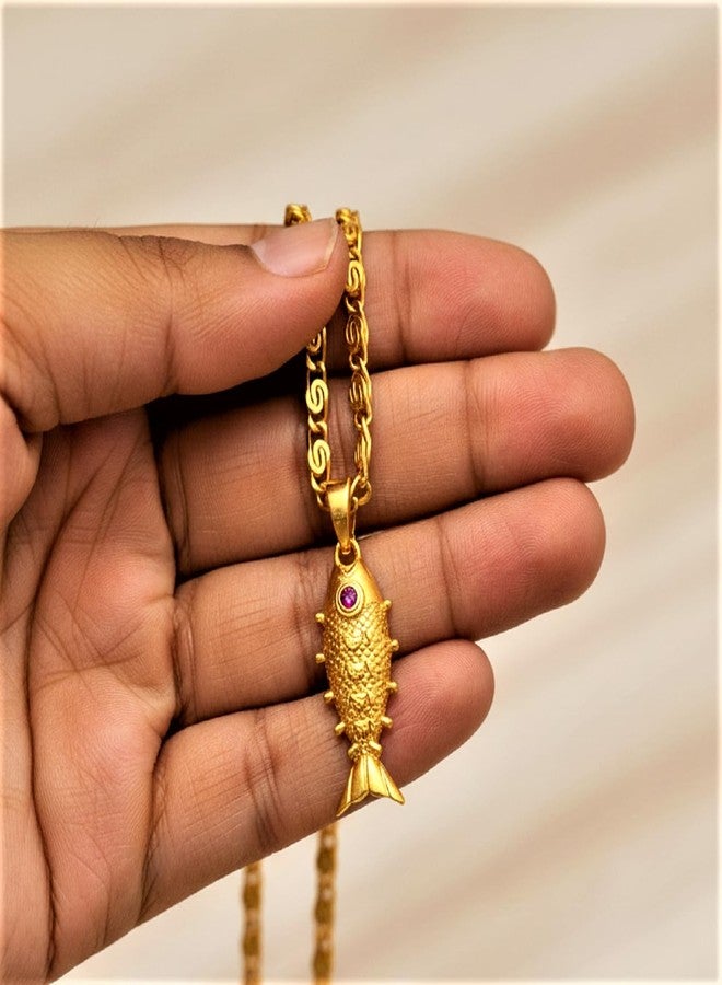 CHARMS Minimal Fish Design Locket – Elegant Gold Finish Pendant for Daily & Casual Wear - Image 4