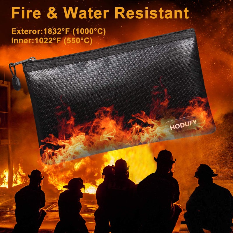 Hodufy Fireproof Money Bag, 10.6"x6.7" Fireproof and Waterproof Cash Bag, 5" x 8" Small Fireproof Bag, Fireproof Bank Bag, Fireproof Safe Storage Pouch Envelope for Document, Bank Deposit,Passport - Image 2