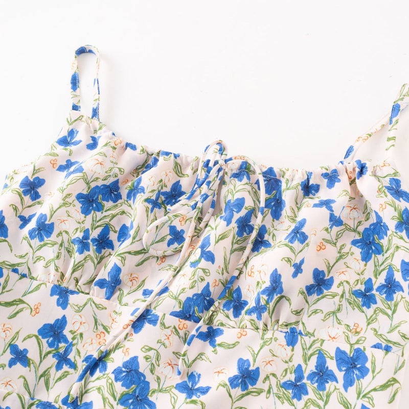 Blue Butterfly Floral Print Bodycon Dress - Image 3