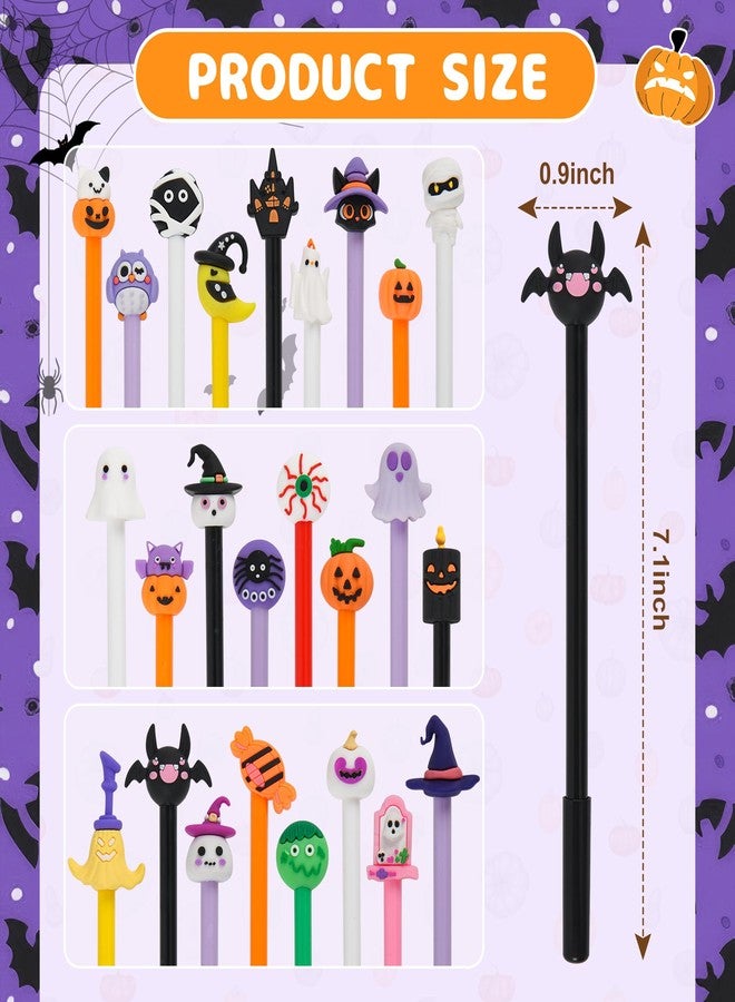 LiYiQ 100 Pcs Halloween Cartoon Cute Fun Pens for Kids Kawaii Pumpkin Ghost Bat Shape Gel Black Ink Pen, Cute Skull Heads Pens for School Office Home Student Kids Present - Image 2