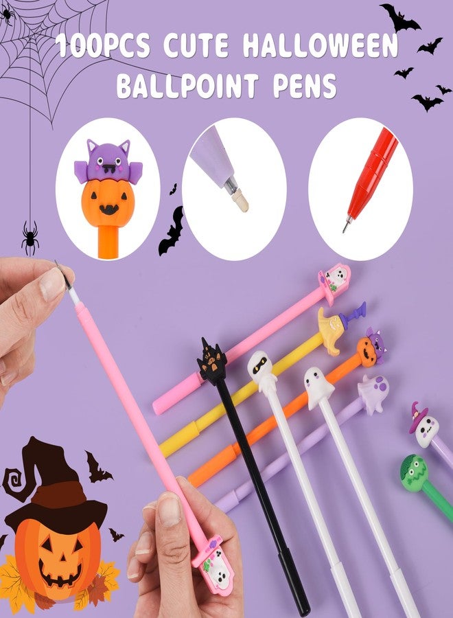 LiYiQ 100 Pcs Halloween Cartoon Cute Fun Pens for Kids Kawaii Pumpkin Ghost Bat Shape Gel Black Ink Pen, Cute Skull Heads Pens for School Office Home Student Kids Present - Image 3