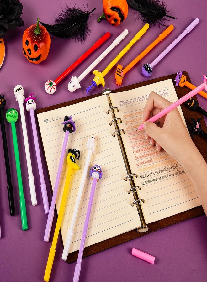 LiYiQ 100 Pcs Halloween Cartoon Cute Fun Pens for Kids Kawaii Pumpkin Ghost Bat Shape Gel Black Ink Pen, Cute Skull Heads Pens for School Office Home Student Kids Present - Image 4
